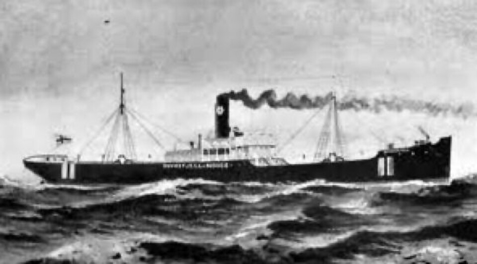 Maleri av DS «Mistral», trolig som DS «Numedal» under 1. verdenskrig - legg merke til nasjonalitetsmerkene som er malt på båten. Om bildet er fra 1919 kan båten ha blitt omdøpt DS «Dovrefjell».