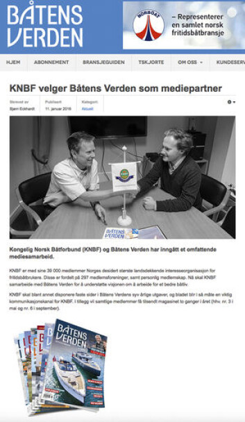 FOR TIDLIG: Før avtalen mellom Båtmagasinet og KNBF var gått ut publiserte Båtens Verden en annen avtale. FOR TIDLIG: Før avtalen mellom Båtmagasinet og KNBF var gått ut publiserte Båtens Verden en annen avtale.