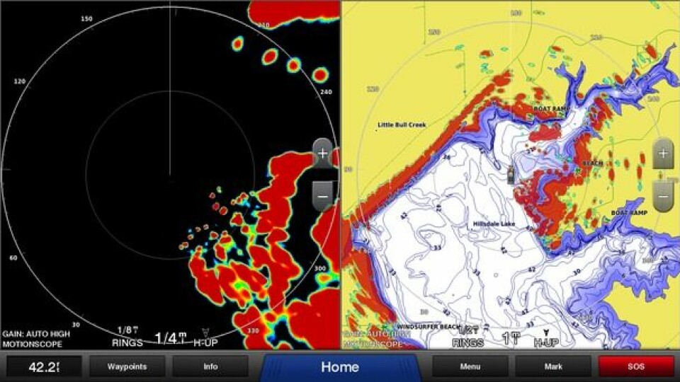 LAG: Det er mulig å kjøre to radarbilder samtidig med ulike zoomnivåer. På det ene bildet ligger radarbildet over kartet som gjør det enklere å forstå.