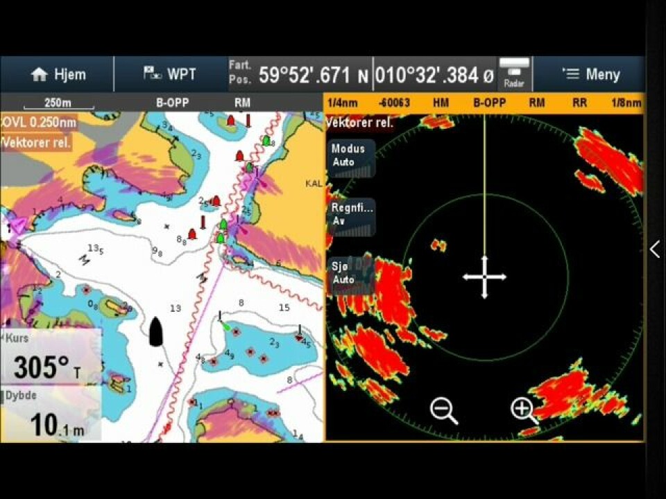LAG: Med radar-overlay er det lettere å forstå radarsignalene. De nye radarene ser også mindre objekter nær båten, som en bøye.