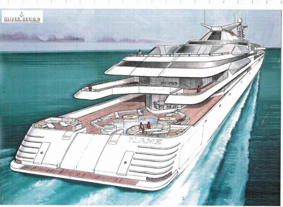 TRUMP PRINCESS: Donald Trump kom ikke lenger enn tegningen med denne båten, og en regning på 170 000 dollar.Design: Oliver Design