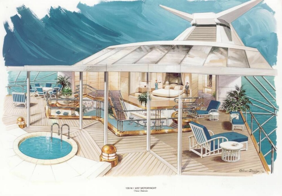 TRUMP PRINCESS: Donald Trump kom ikke lenger enn tegningen med denne båten, og en regning på 170 000 dollar.Design: Oliver Design