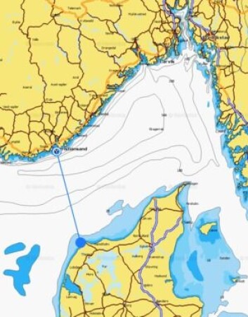 SKAGERRAK: Det er litt over 60 nm fra Klitmøller til Kristiansand. Hadde han bare holdt rett kurs, så ville han klart det. SKAGERRAK: Det er litt over 60 nm fra Klitmøller til Kristiansand. Hadde han bare holdt rett kurs, så ville han klart det.