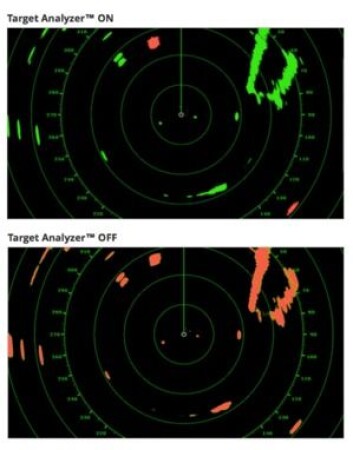AV/PÅ: Objekter på vei mot radaren blir merket med rødt med funksjonen «Target Analyser» på Furunos nye radar. Funksjonen gjør radaren enklere å bruke, og plukker objekter verdt å følge ... AV/PÅ: Objekter på vei mot radaren blir merket med rødt med funksjonen «Target Analyser» på Furunos nye radar. Funksjonen gjør radaren enklere å bruke, og plukker objekter verdt å følge ...