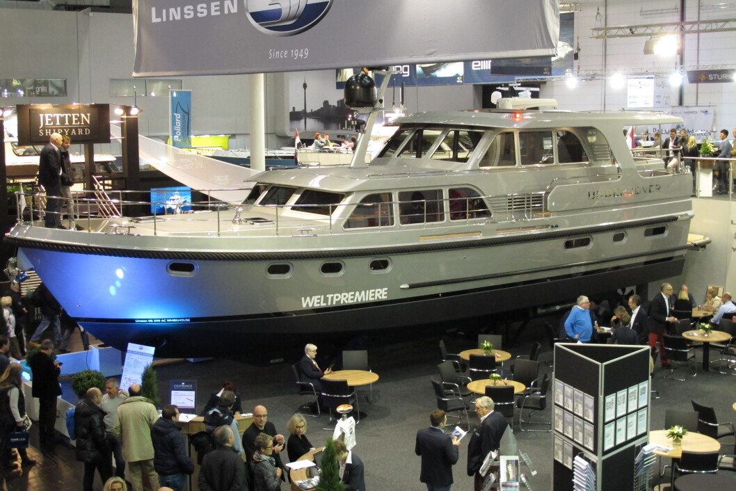 Verdenspremiere på Linssen Grand Sturdy 590 AC Wheelhouse i Düsseldorf. Verdenspremiere på Linssen Grand Sturdy 590 AC Wheelhouse i Düsseldorf.