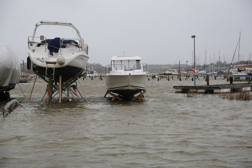 STORMFLO: Fjellberg båthavn i Fredrikstad var det stormflo og nesten ny STORMFLO: Fjellberg båthavn i Fredrikstad var det stormflo og nesten ny