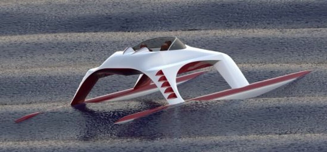 KATAMARAN: Glider SS18 er en nykonstruert, merkelig farkost som skal kunne skjære gjennom stor sjø i høy hastighet.