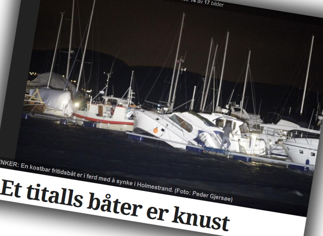 KAOTISK: Flere båter i havna i Holmestrand har fått store skader. FOTO: Skjermdump tb.no KAOTISK: Flere båter i havna i Holmestrand har fått store skader. FOTO: Skjermdump tb.no
