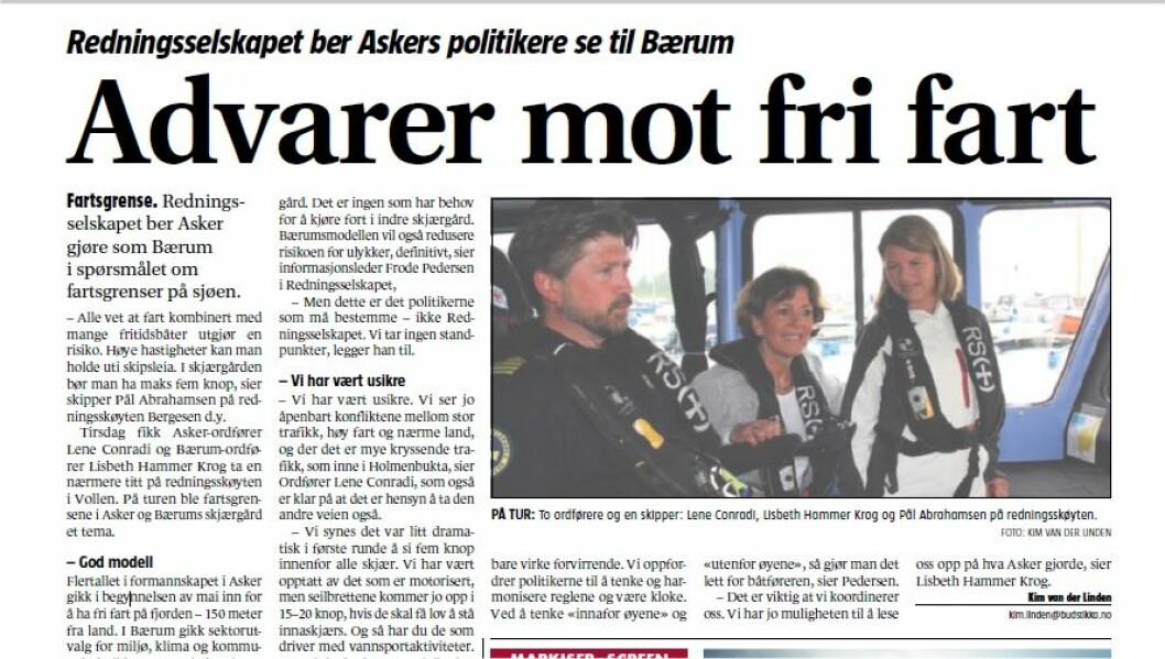 Faksimile av artikkel i Asker & Bærums Budstikke i dag