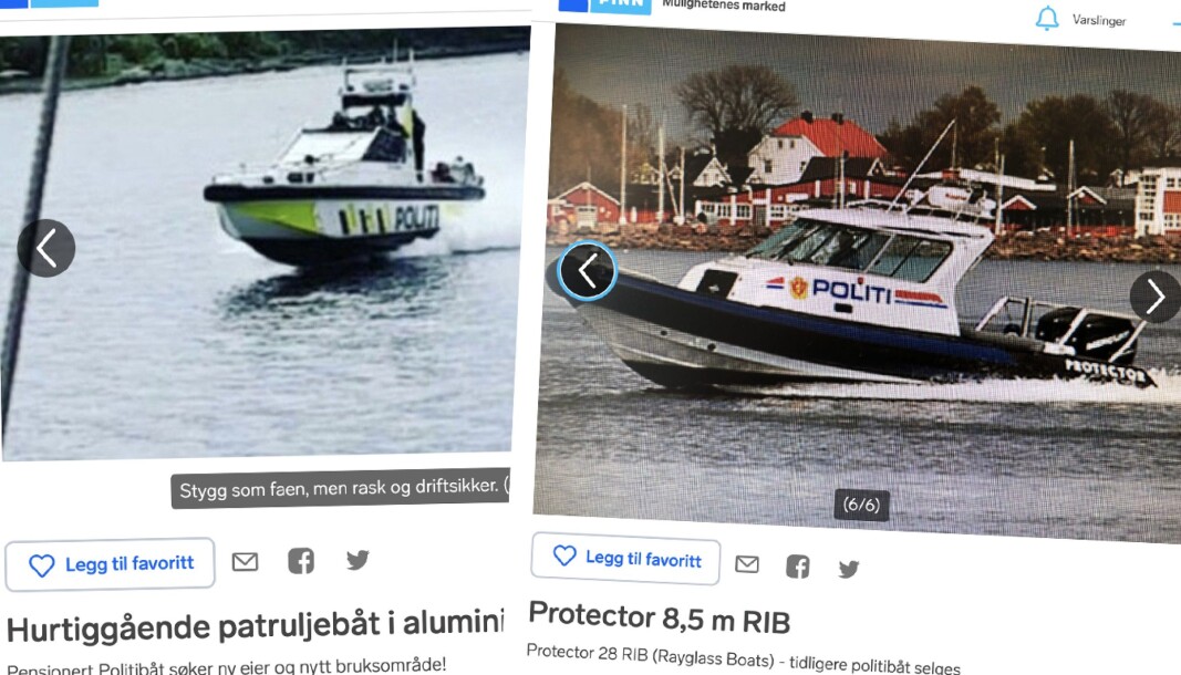 GAMLE POLITIBÅTER: Begge båtene selges nå på Finn. GAMLE POLITIBÅTER: Begge båtene selges nå på Finn.