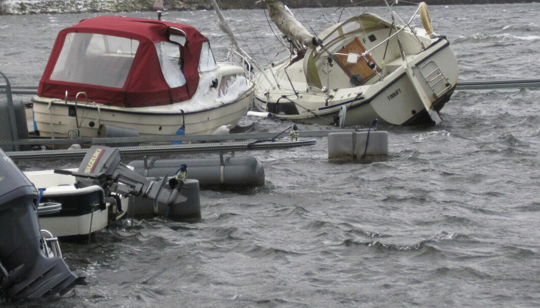 STORE SKADER: De siste ukene har uvær og kraftig vind har påført fritidsbåter skader for millioner av kroner. (FOTO: GJENSIDIGE).