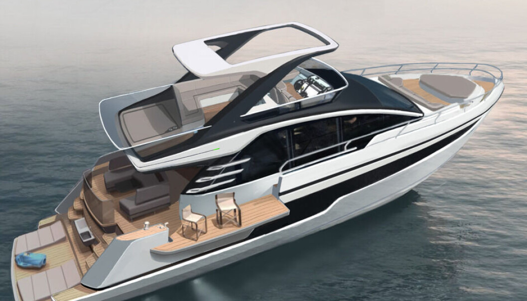 BEACH CLUB: Skrogsider som felles ut hydraulisk og en ekstra stor badeplattform er noen av finessene ved neste generasjons Fairline Squadron 58. BEACH CLUB: Skrogsider som felles ut hydraulisk og en ekstra stor badeplattform er noen av finessene ved neste generasjons Fairline Squadron 58.
