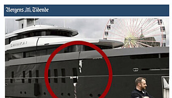 OPPSKRAPET: Det er tydelige merker i skutesiden der «Stord 1» traff den ett år gamle superyachten «Shinkai» . OPPSKRAPET: Det er tydelige merker i skutesiden der «Stord 1» traff den ett år gamle superyachten «Shinkai» .