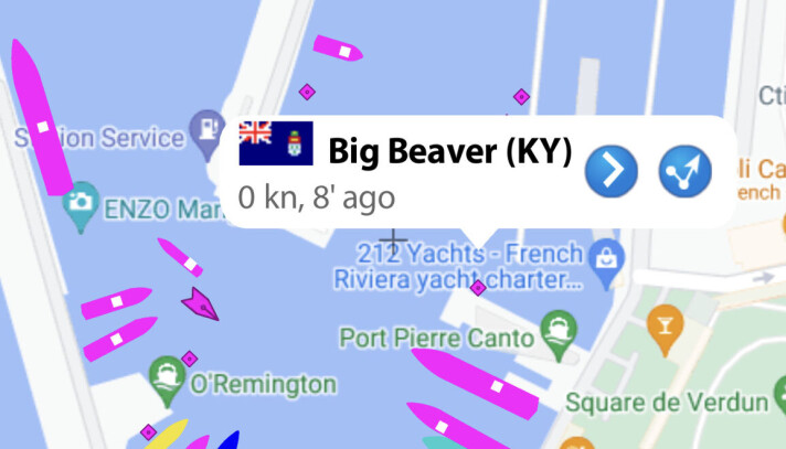 IKKE BEKREFTET: Båtmagasinet har vært i kontakt med havnemyndighetene i Cannes om hvilken "Big Beaver" som befinner seg i Port Pierre Canto, foreløpig uten resultat. IKKE BEKREFTET: Båtmagasinet har vært i kontakt med havnemyndighetene i Cannes om hvilken "Big Beaver" som befinner seg i Port Pierre Canto, foreløpig uten resultat.