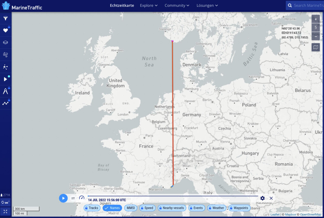 SNARVEI: Ifølge nettstedet MarineTraffic tok SNARVEI: Ifølge nettstedet MarineTraffic tok