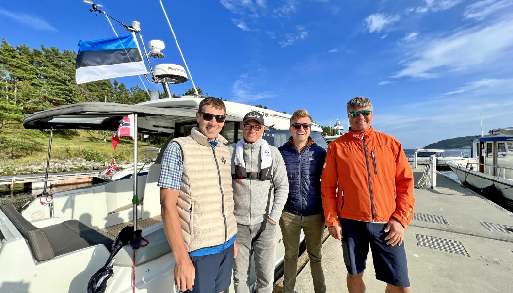 MUNTER GJENG: I syv uker har den muntre gjengen fra Estland vært på tur med fire båter. Fra venstre Martin Villig, Priit Vaikmaa, Kaarel Kotkas og Virgo Arge.