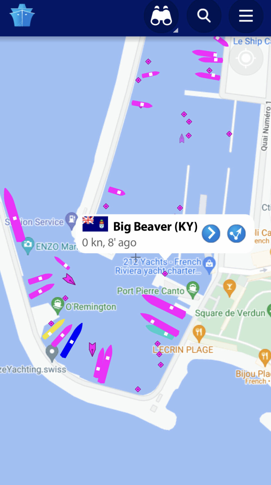 I CANNES: Båtmagasinet kunne følge «Big Beaver» på seilas mellom Nice og Saint Tropez til Cannes på MarineTraffic samme formiddag som båten lå fortøyd i Farsund.