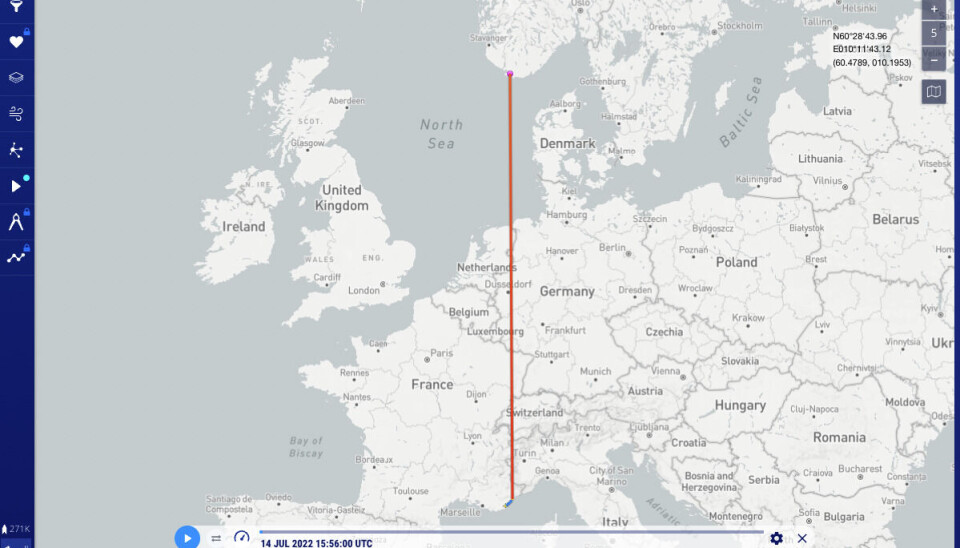 DIREKTE: Kort tid etter at Båtmagasinet kontaktet havnemyndighetene i Cannes om hvorvidt båten lå fortøyd ved Port Pierre Canto, flyttet AIS-signalet seg herfra til Lyngdal. På MarineTraffic så «seilasen» slik ut. DIREKTE: Kort tid etter at Båtmagasinet kontaktet havnemyndighetene i Cannes om hvorvidt båten lå fortøyd ved Port Pierre Canto, flyttet AIS-signalet seg herfra til Lyngdal. På MarineTraffic så «seilasen» slik ut.