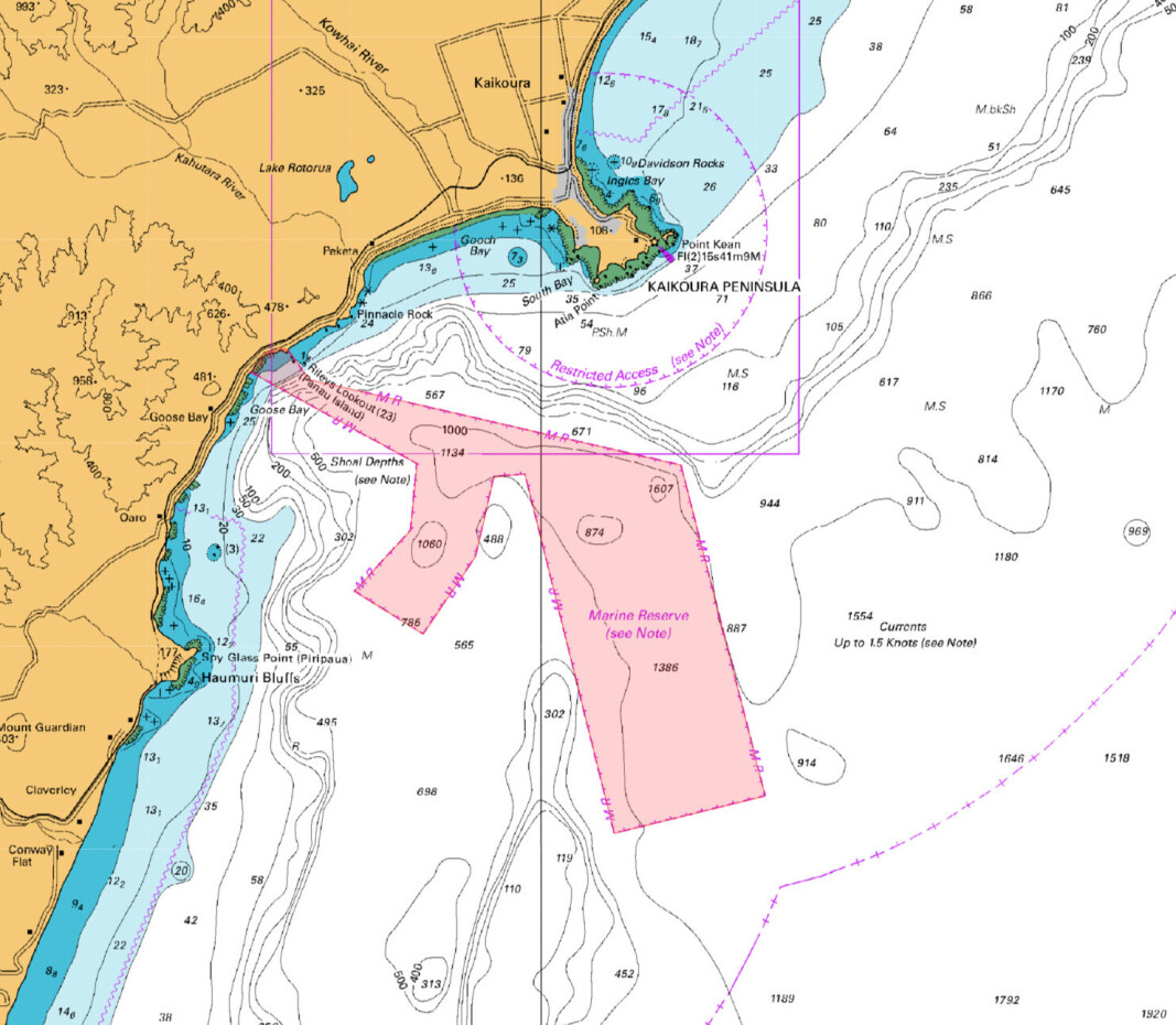 RENNA I GOOSE BAY: Undervannsrenna sørger for det rike dyrelivet i området, Kaikoura-halvøya ses nord for Goose Bay. RENNA I GOOSE BAY: Undervannsrenna sørger for det rike dyrelivet i området, Kaikoura-halvøya ses nord for Goose Bay.