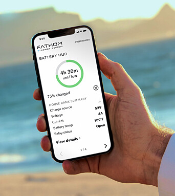 NYTT: Med Fathom e-Power kan du følge med strømforbruket i båten, også fra land. NYTT: Med Fathom e-Power kan du følge med strømforbruket i båten, også fra land.