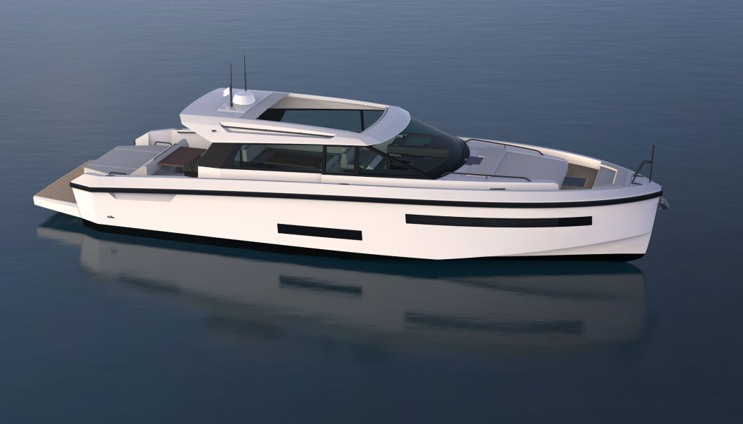 INNEBORDS: 48-foteren vil også kunne levers med doble D6 innebordsmotorer fra Volvo Penta. Estimert masjfart er 30 knop. INNEBORDS: 48-foteren vil også kunne levers med doble D6 innebordsmotorer fra Volvo Penta. Estimert masjfart er 30 knop.