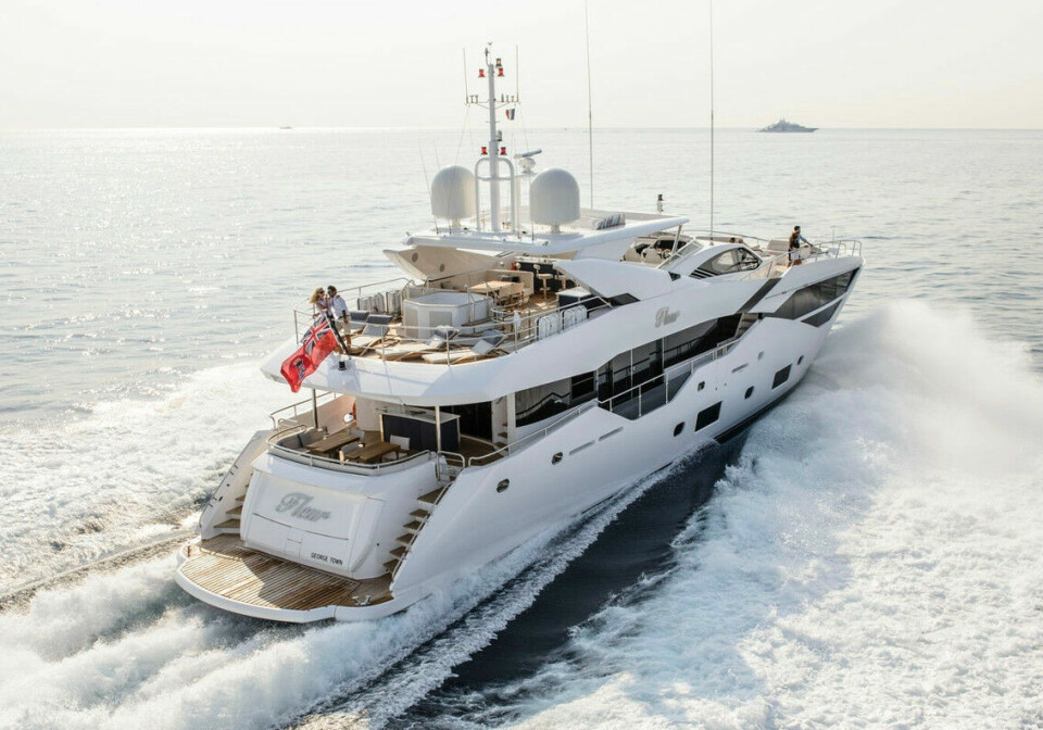 DYRESTE PÅ FINN: Den 14. januar 2022 var denne båten, en Sunseeker 116 Yacht, den dyreste på finn med en prislapp på 191 millioner kroner.
