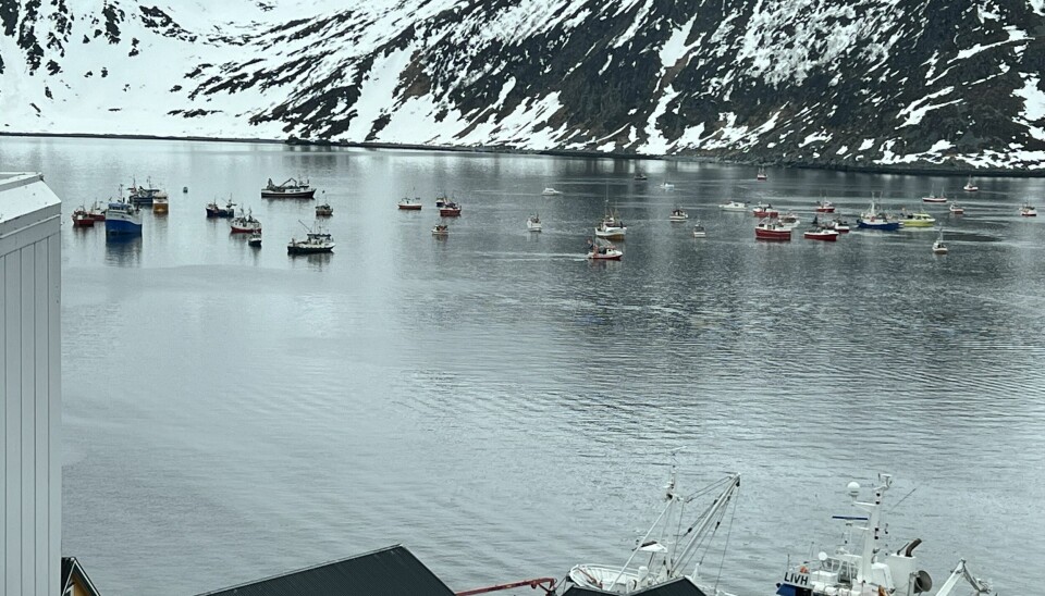 BLOKKADE: Kystfiskerne blokkerte Honningsvåg Havn tirsdag.