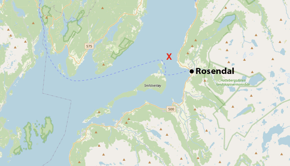 KOLLISJON: Ulykken skjedde like nordøst for det populære båtferiestedet Rosendal i Kvinnherad.