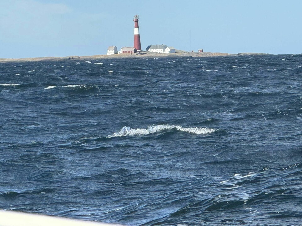 TØFFE FORHOLD: Vind opp i 30 knop i kastene for Elisabeth og Per forbi Færder fyr. (Bildet.)