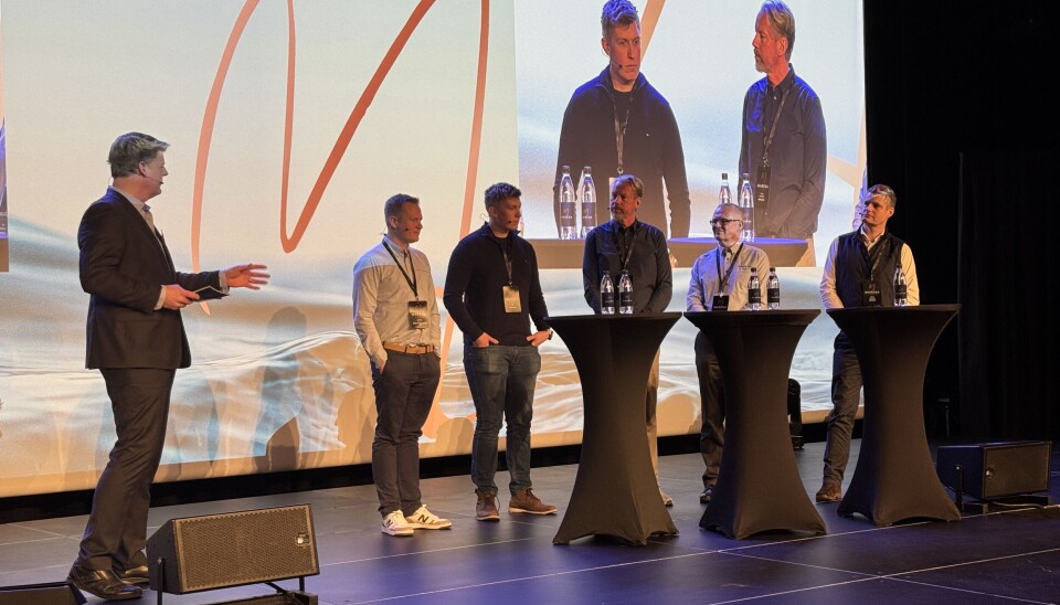I PANELET: Fra venstre Thomas Nicolai Bjønness (programleder), Lorentz Brandal, Bergen Marine, Erik Holm, Båt Holm, Sverre Haraldsen CEO i Cormate, Trym Jørgenrud, daglig leder Ai Consulting, Espen Knudsen, Motorpool.