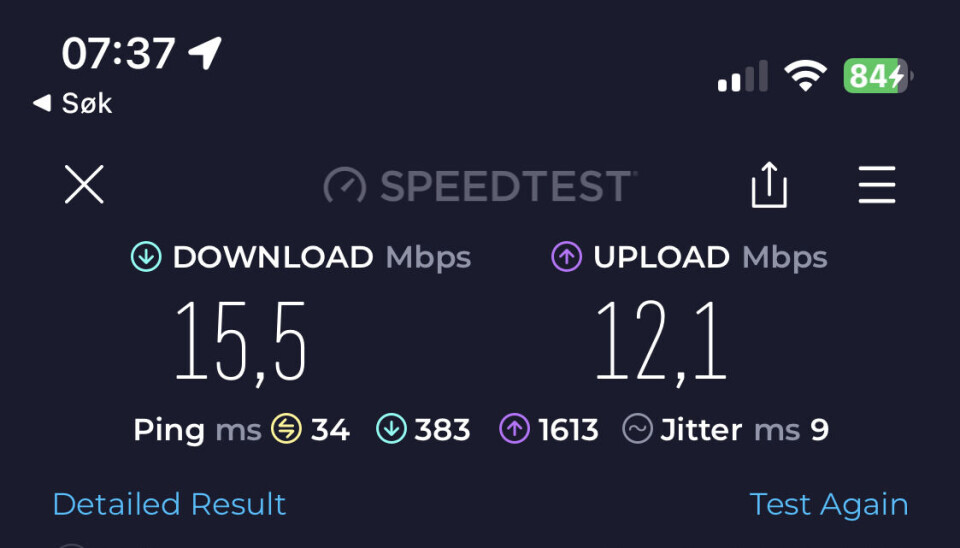TIL SJØS: Midtveis mellom Bolærne og Strømstad var hastigheten på nedlastingen mye lavere enn direkte fra mobilen, men opplasting var raskere.