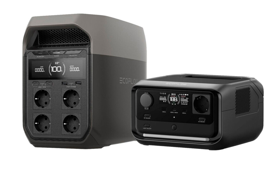 Strømforsyninger: EcoFlow Delta 3 (til venstre) og EcoFlow River 3 Plus.